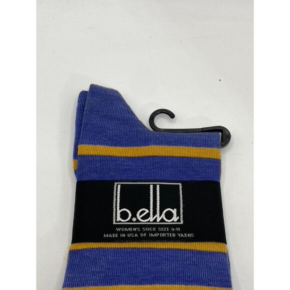 B.ELLA Women's Denim Blue-Gold Striped Knit Cotton-Blend Taryn Crew Socks SZ OS - Picture 4 of 8